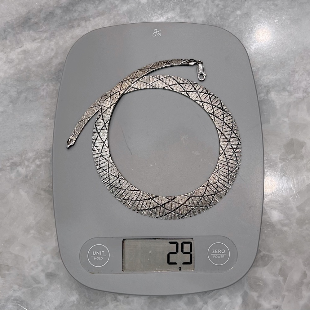 Sterling Silver Wide Etched Collar 16” Necklace - Picture 10 of 10